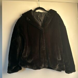 Women’s Zara faux fur hooded jacket BLACK size small
